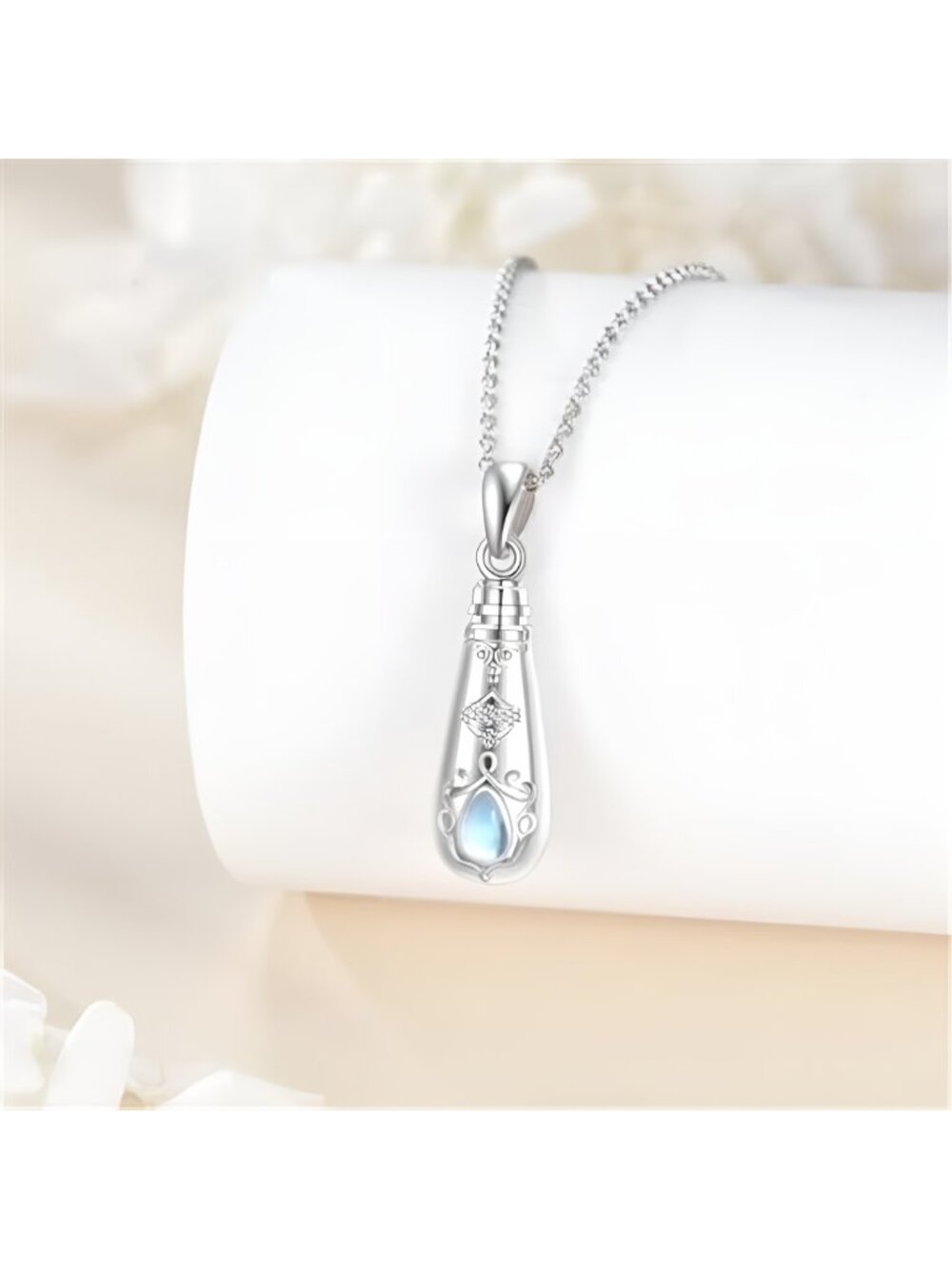 925 Sterling Silver Urn Necklaces for Ashes, Teardrop Memorial Keepsake - Picture 2 of 6